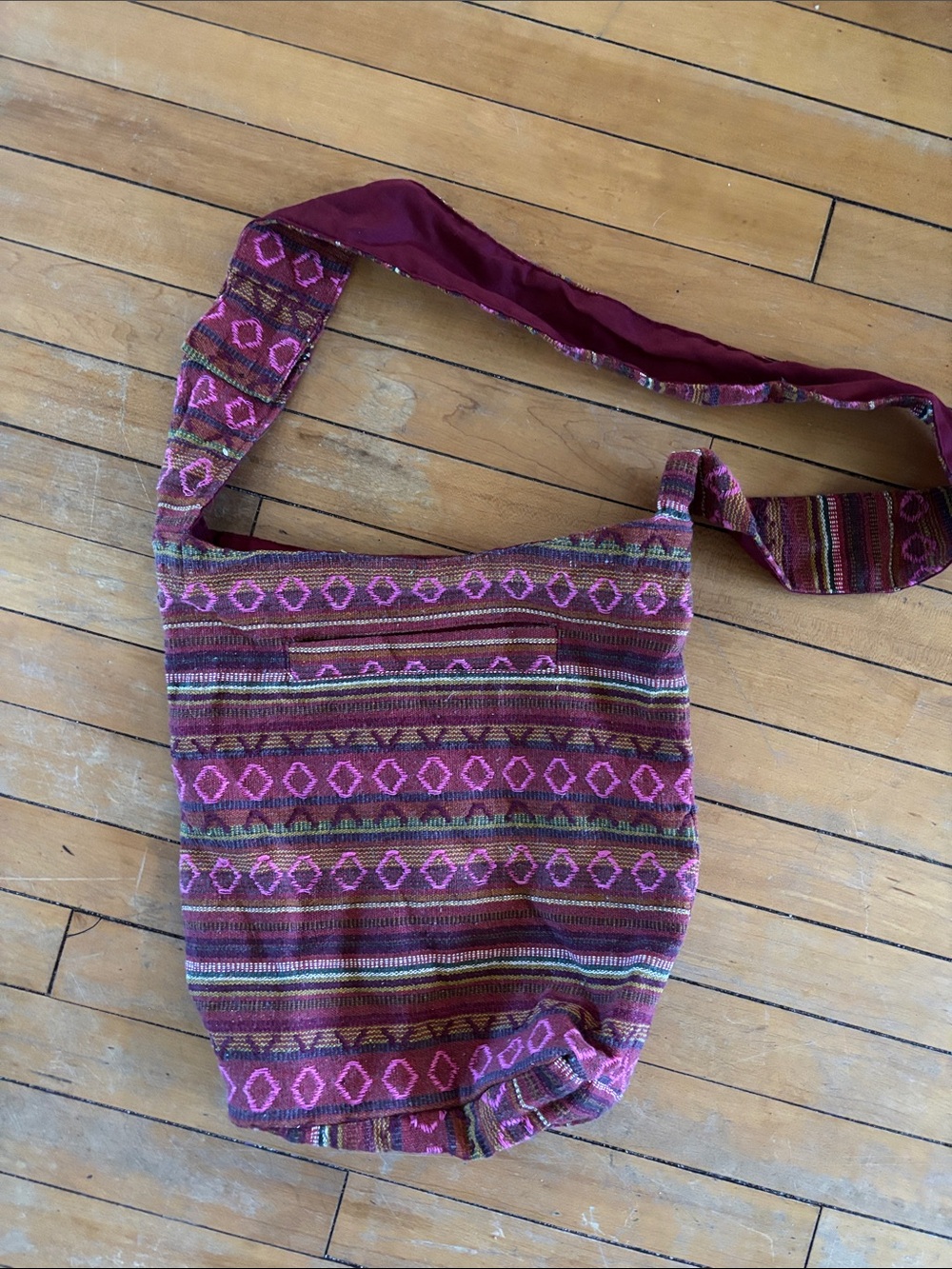 EUC Handwoven Boho Crossbody Bag in Burgundy and Pink